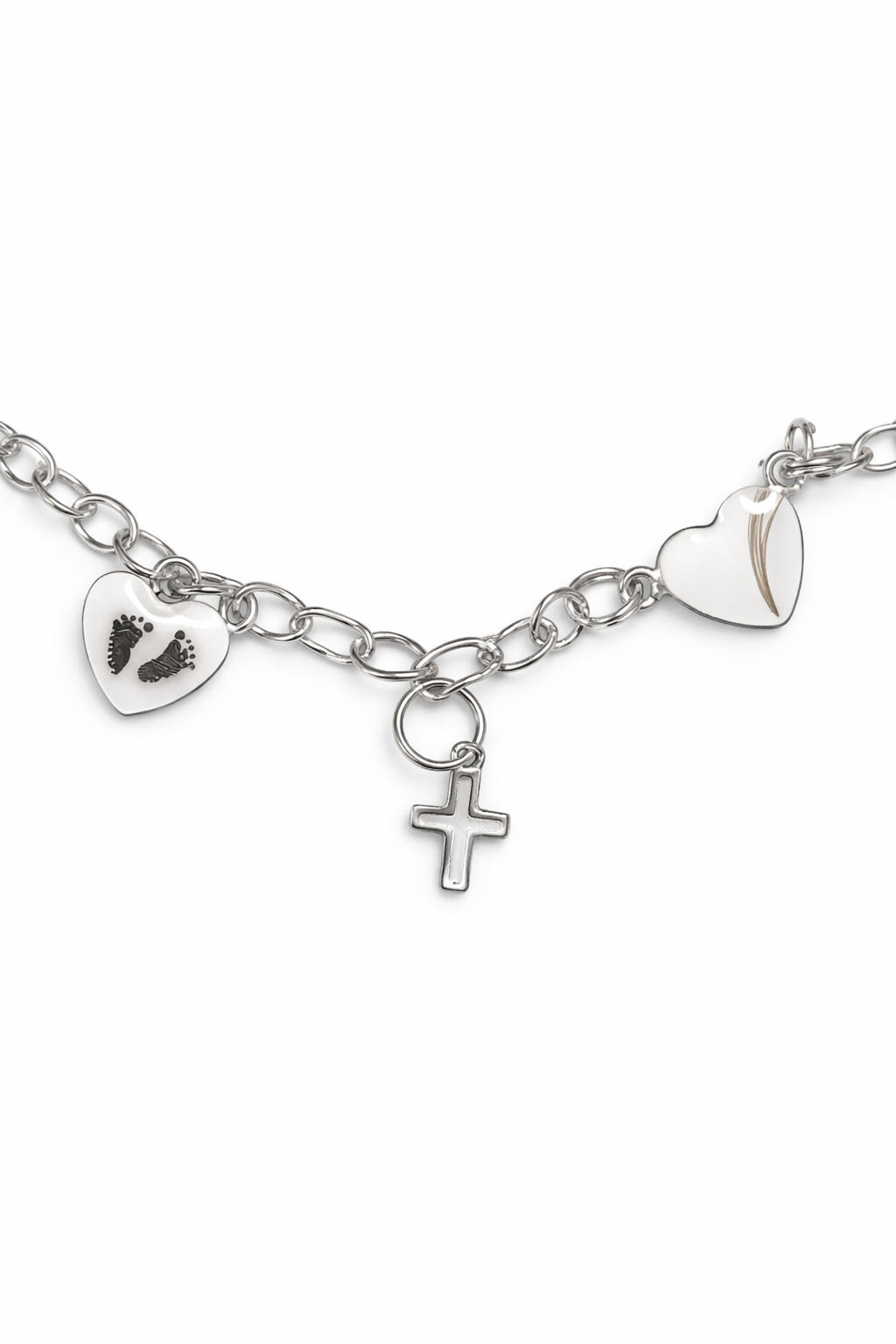 Fußabdruck Baby in einer Kette aus Sterlingsilber oder wahlweise auch Edelstahl. Damit dein Andenken jeden Tag Freude schenkt auch wenn die Tinte am Papier verblasst