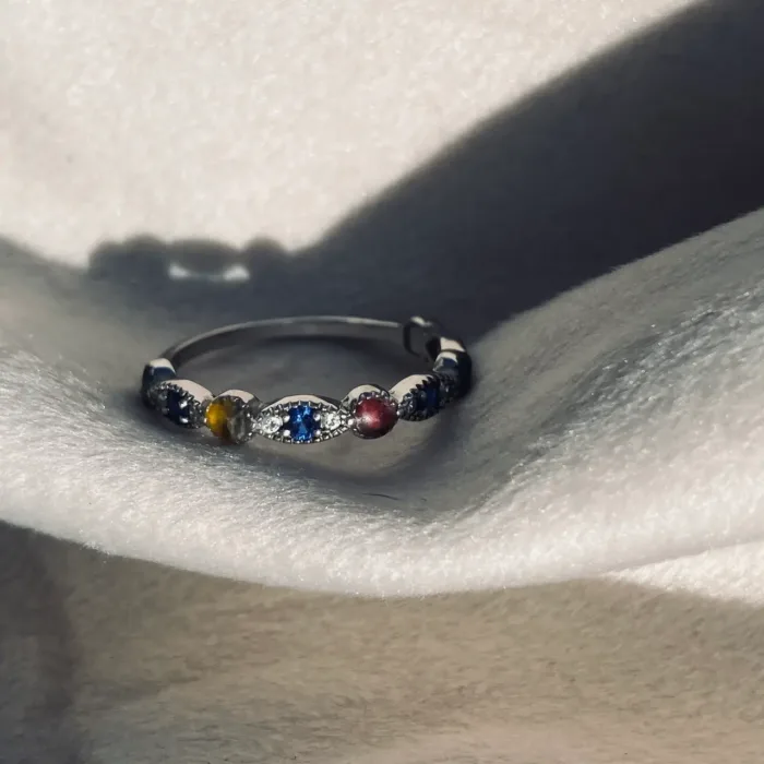 Sterlingsilber-Ring mit 5 Erinnerungs-Fassungen – handgefertigt & einzigartig