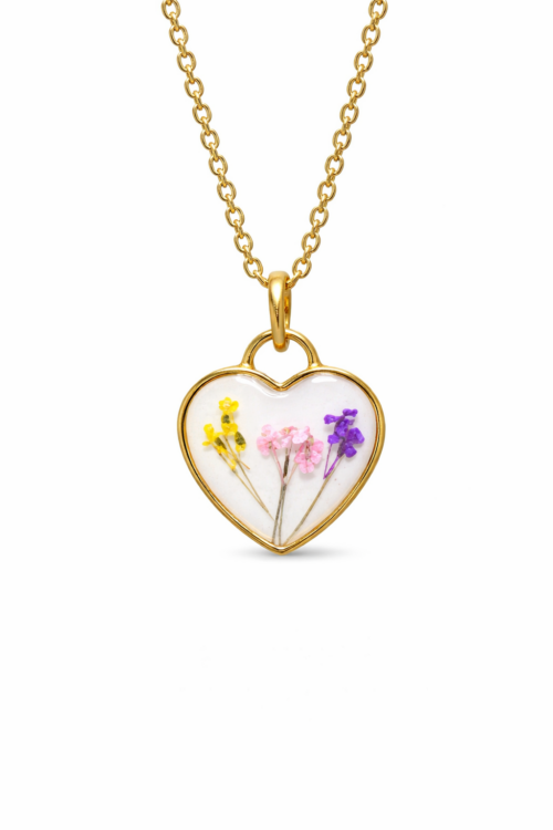 Sterlingsilber Herz mit Haarlocke, Blüten und Nabelschnur als Andenken