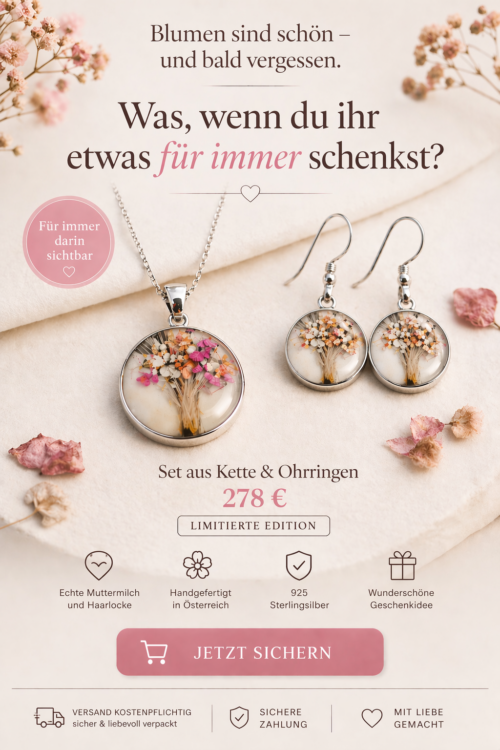 Muttertag Set Muttermilch Schmuck mit Haarlocke und Blueten